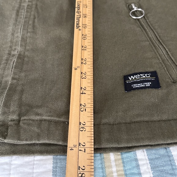 WeSC Zip Front Station Work Jacket Olive Green Canvas Mens S NWT Chore Coat - Picture 6 of 7